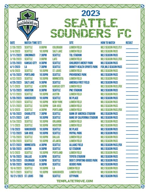 Seattle Sounders Schedule 2021 Printable